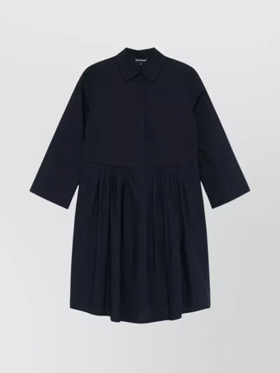 Emporio Armani Shirt Dress Cotton Pleated Design In Blue