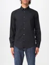 Emporio Armani Cotton Shirt With Button-down Collar And Curved Hem In Blue