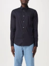Emporio Armani Cotton Shirt With Button-down Collar And Curved Hem In Blue