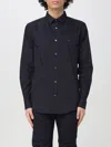 Emporio Armani Cotton Shirt With Button-down Collar And Curved Hem In Blau