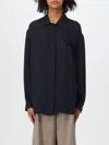 Emporio Armani Band Collar Textured Shirt With Button Detail In Blau