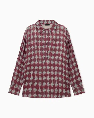 Emporio Armani Chemise À Carreaux En Modal Et Cachemire À Col Classique In Burgundy