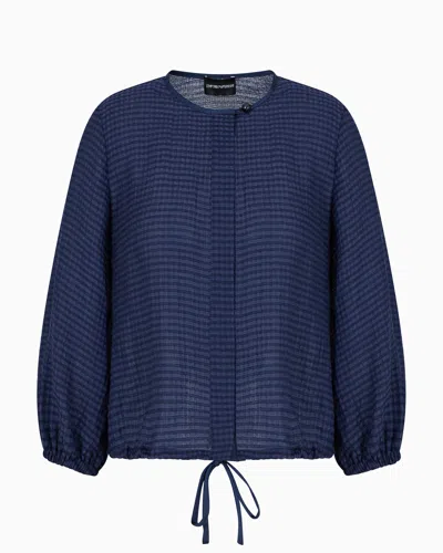 Emporio Armani Official Store Shirt Jacket In Gingham-effect Seersucker Fabric In Blue