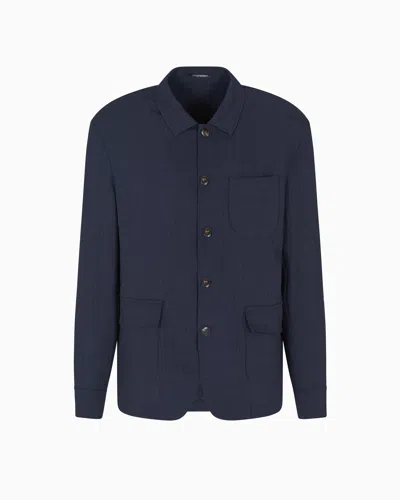 Emporio Armani Shirt Jacket In Technical Seersucker Fabric In Blue