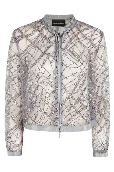 Emporio Armani Cropped Silver Shirt Jacket In Brown