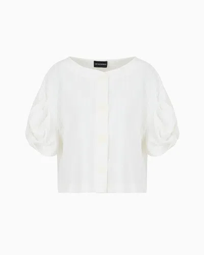 Emporio Armani Shirt Jacket With Check Motif Twisted Sleeves In White