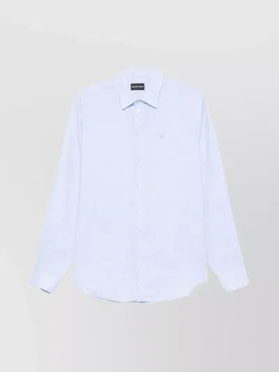 Emporio Armani Shirt Linen Collar Button-down In Clear Blue