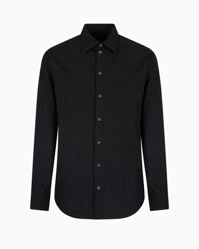 Emporio Armani Shirt With All-over Flocked Print In Black