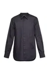 Emporio Armani Cotton Shirt With All-over Logo In Blue In Black
