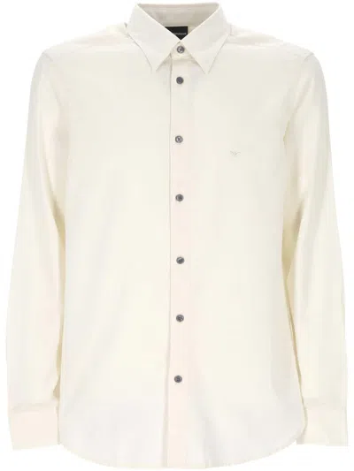 Emporio Armani Embroidered Long-sleeve Shirt In Neutral