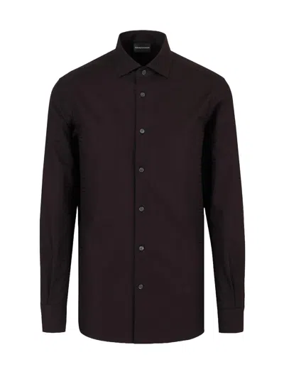 Emporio Armani Long-sleeved Lapel Full-body Logo Jacquard Shirt In Logo Nero
