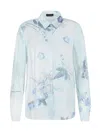 Emporio Armani Shiny Baltik Floral Print Button Up Shirt In Beige Stampa Pastell