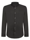 Emporio Armani Cotton Shirt With Button-down Collar And Curved Hem In Black