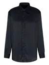 Emporio Armani Long Sleeve Satin Shirt With Spread Collar In Blue