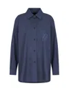 Emporio Armani Yarn-dyed Shirt With Embroidered Logo In Blue
