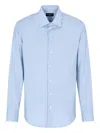 Emporio Armani Icon Shirt In Tropical Light Wool Canvas In Blue