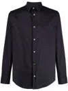 Emporio Armani Cotton Shirt With Button-down Collar And Curved Hem In Blue