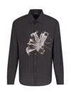Emporio Armani Asv Lyocell Blend Shirt With Lily Print In Bristol Black/ Roast