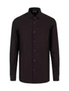 Emporio Armani Long-sleeved Lapel Full-body Logo Jacquard Shirt In Logo Nero