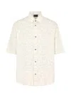 Emporio Armani Asv Lyocell-blend Short-sleeved Shirt With All-over Eagle And Seaside Theme Print In Marine/bianco