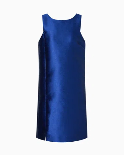 Emporio Armani Short Dress In Shantung-effect Fabric In Blue