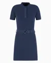 Shop Emporio Armani Moss-stitch Effect Knit Dress With Belt In Blue