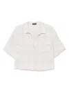 Emporio Armani Linen Short Sleeve Cropped Shirt In Neutral