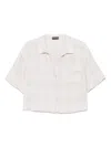 Emporio Armani Linen Short Sleeve Cropped Shirt In Beige