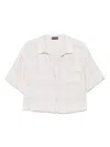 Emporio Armani Linen Short Sleeve Cropped Shirt In Beige