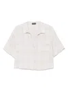 Emporio Armani Linen Short Sleeve Cropped Shirt In Beige