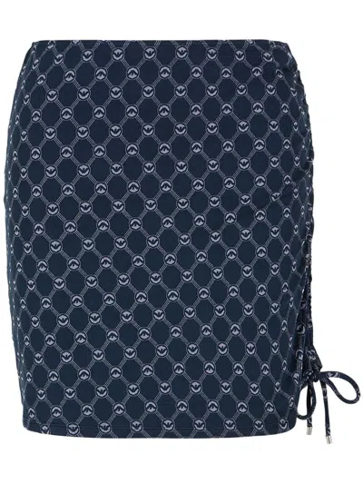 Emporio Armani Official Store Monogram Jacquard Sarong Mini Skirt With Drawstring In Blue