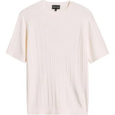 Emporio Armani Short Sleeve Cotton & Cashmere Rib Sweater In Neutral