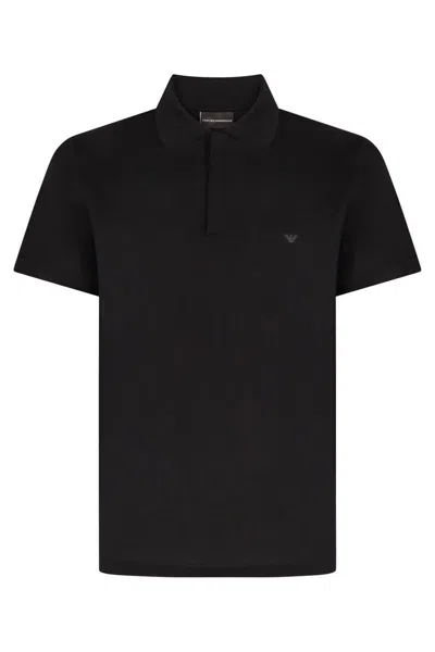 Emporio Armani Short Sleeve Cotton Polo Shirt In Black