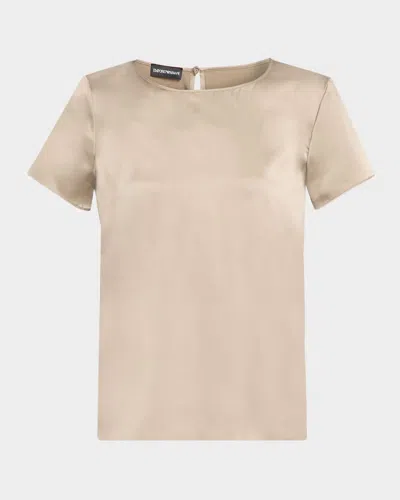 Emporio Armani Short-sleeve Crewneck Satin Tee In Neutral