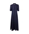 Emporio Armani Icon Linen Blend Chambray Maxi Dress In Navy Blue