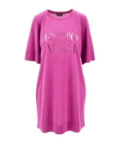 Emporio Armani Sheer Logo Jersey Mini Dress In Purple