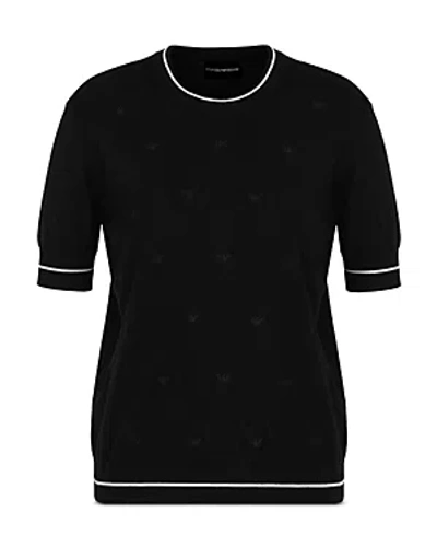 Emporio Armani Short Sleeve Logo Jumper In Solid Black