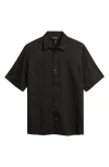 Emporio Armani Asv Short-sleeved Shirt In Jacquard Lyocell In Black
