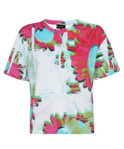 Emporio Armani Short Sleeve Printed Cotton T-shirt In White