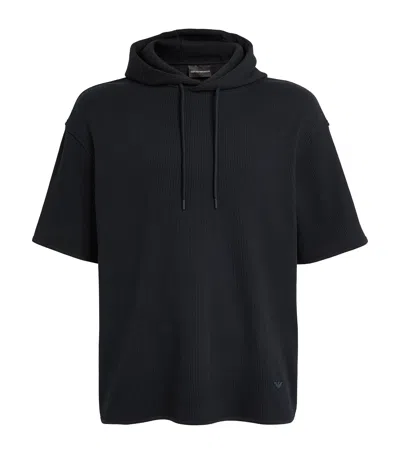 Emporio Armani Short-sleeve Ribbed Hoodie In Blue