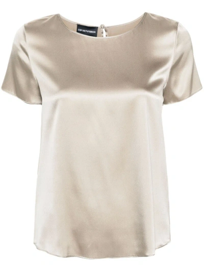 Emporio Armani Round-neck Satin Blouse In Beige