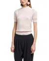 Emporio Armani Short Sleeve Sweater With Geometric Ribbing Motif In Pink