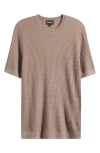 Emporio Armani Short Sleeve Textured Wool Crewneck Sweater In Brown
