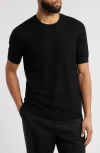 Emporio Armani Short Sleeve Textured Wool Crewneck Sweater In Black