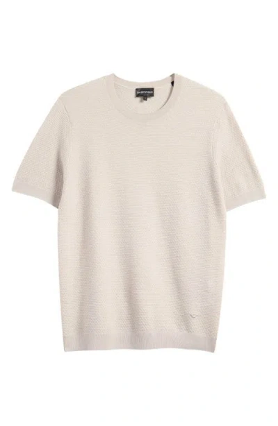 Emporio Armani Short Sleeve Textured Wool Crewneck Sweater In Tan