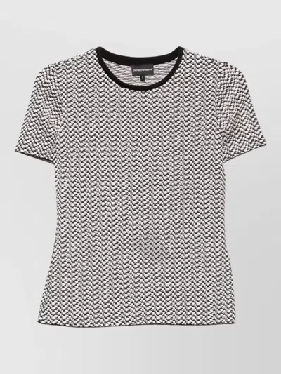 Emporio Armani Short Sleeve Top Round Neck Geometric Pattern In White