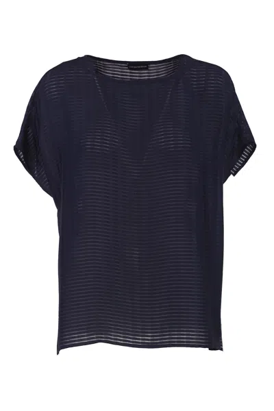Emporio Armani Short-sleeved Boxy Shirt In Blue