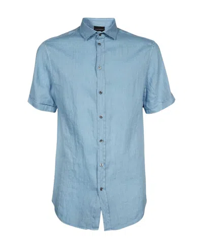 Emporio Armani Short-sleeved Button Shirt In Blue