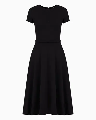 Emporio Armani Short-sleeved Dress In Milano-stitch Fabric In Black