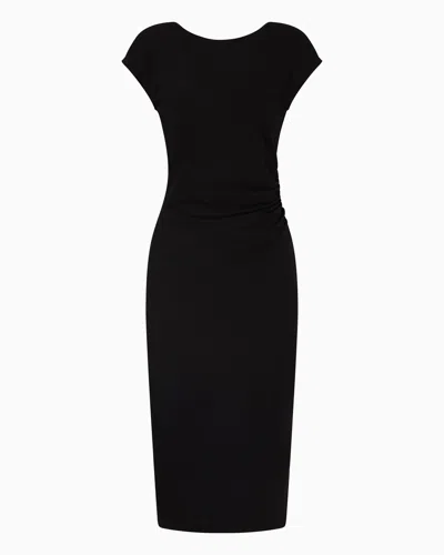 Emporio Armani Short-sleeved Dress In Milano-stitch Fabric In Black